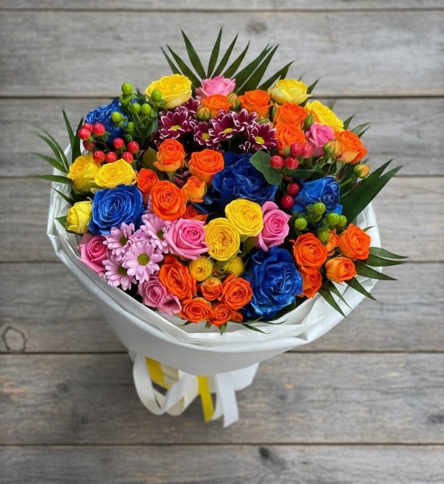 Букет цветов из: Розы и Хризантемы в Посёлок Центральной усадьбы совхоза Озёры