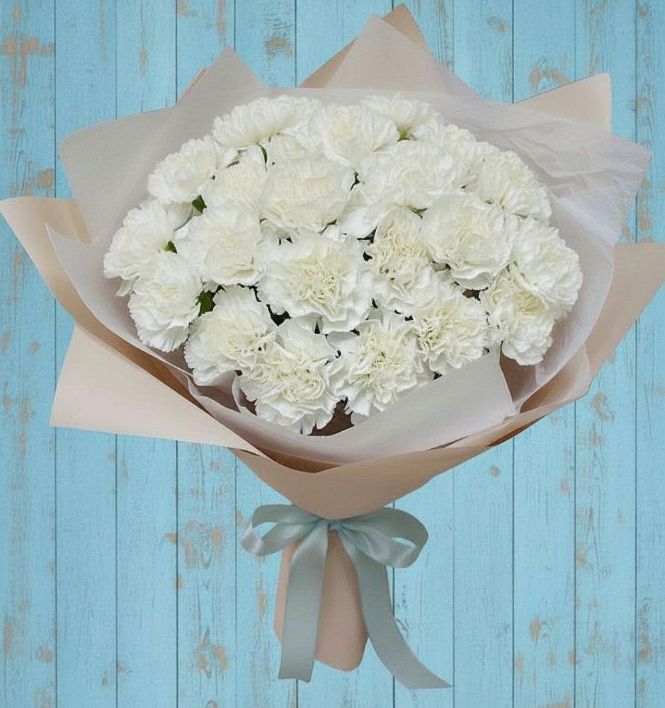 Букет цветов из: Гвоздики в Посёлок Центральной усадьбы совхоза Озёры