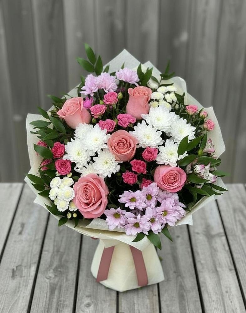Букет цветов из: Альстромерии, Гвоздики, Розы и Хризантемы в Посёлок Центральной усадьбы совхоза Озёры