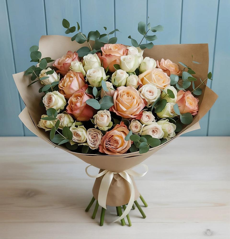 Букет цветов из: Альстромерии и Розы в Посёлок Центральной усадьбы совхоза Озёры