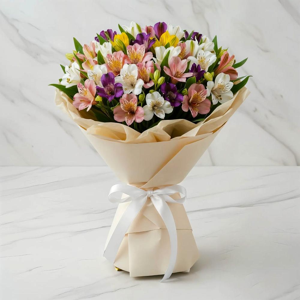 Букет цветов из: Альстромерии в Посёлок Центральной усадьбы совхоза Озёры