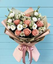 Букет цветов из:  Розы, Альстромерии и Лизиантусы в Посёлок Центральной усадьбы совхоза Озёры