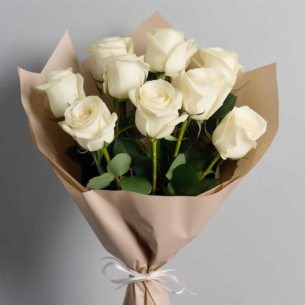 Букет 9 Белых роз Эдлесс Лав в Посёлок Центральной усадьбы совхоза Озёры