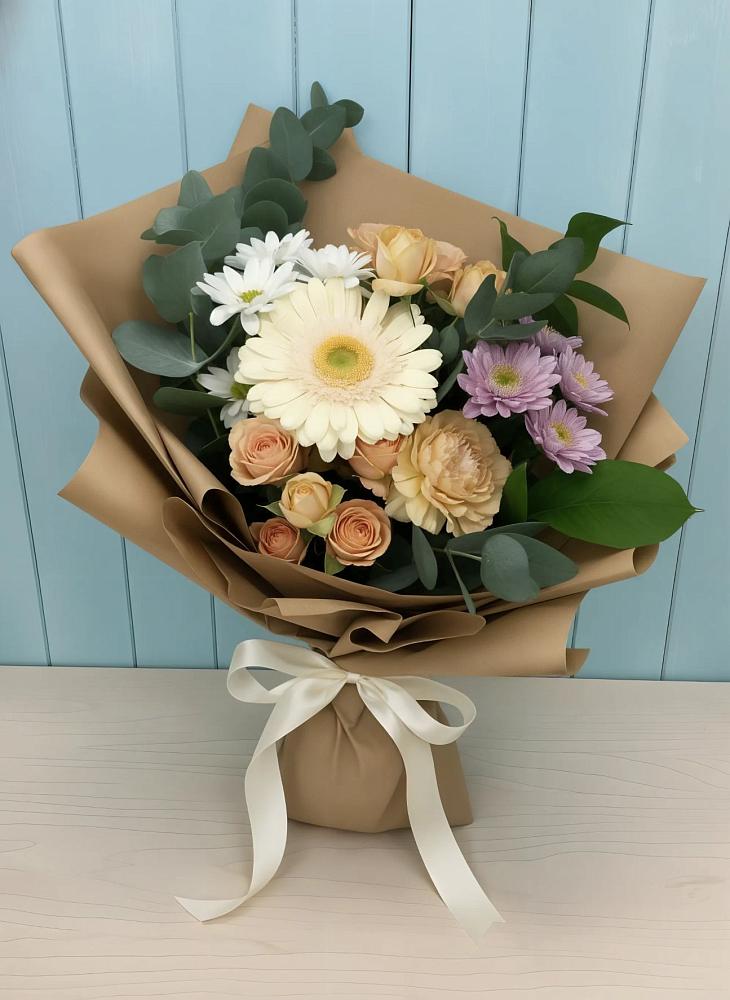 Букет цветов из: Герберы и Хризантемы в Посёлок Центральной усадьбы совхоза Озёры