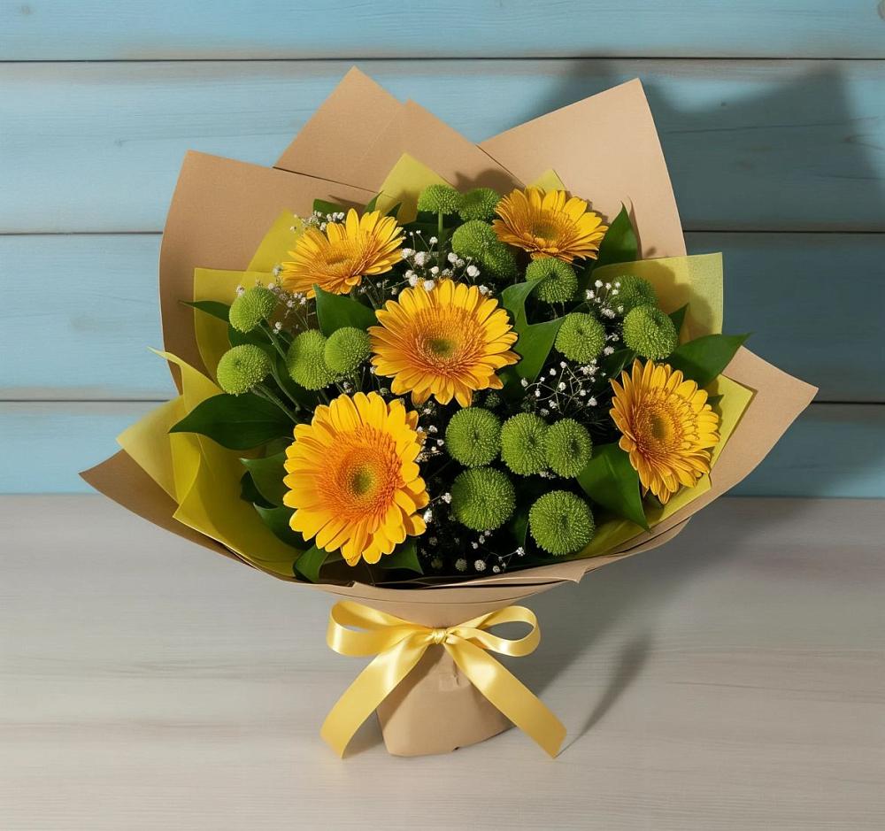 Букет цветов из: Герберы и Хризантемы в Посёлок Центральной усадьбы совхоза Озёры
