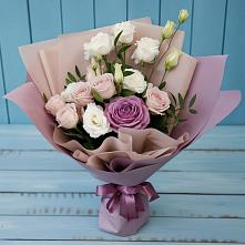 Букет цветов из:  Розы и Лизиантусы в Посёлок Центральной усадьбы совхоза Озёры