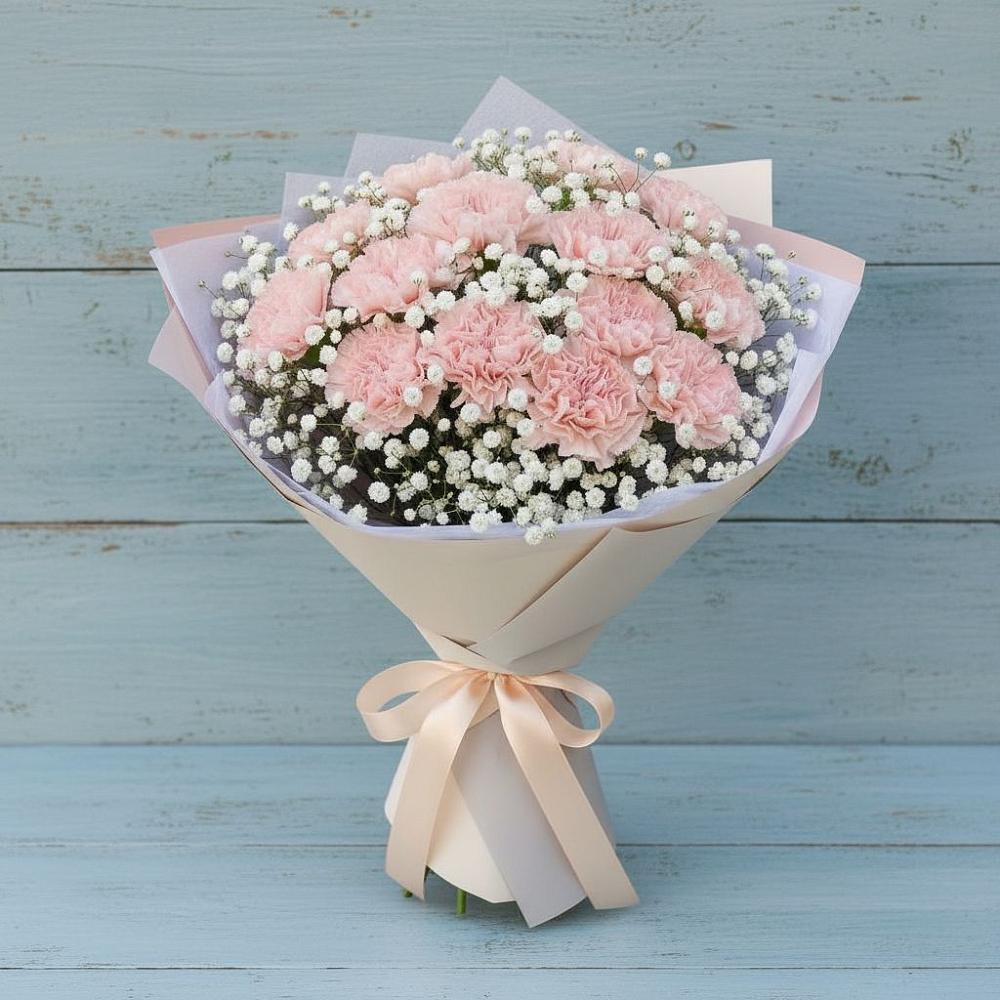 Букет цветов из: Гвоздики в Посёлок Центральной усадьбы совхоза Озёры