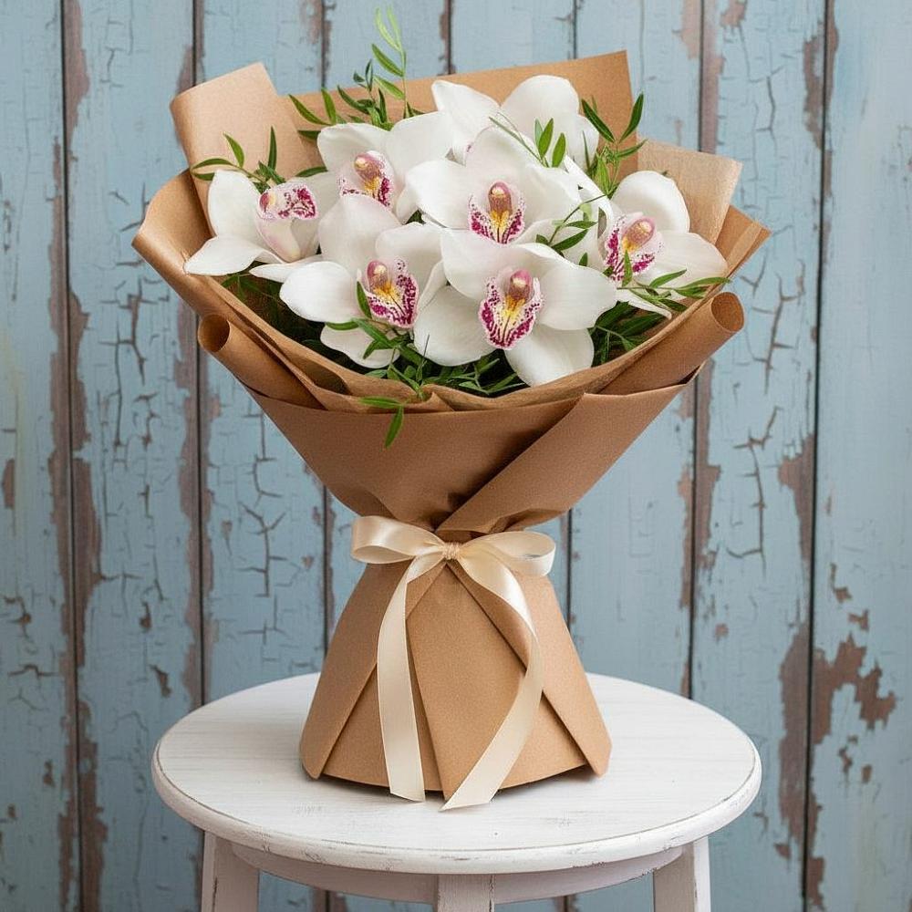 Букет цветов из: Орхидеи и Розы в Посёлок Центральной усадьбы совхоза Озёры