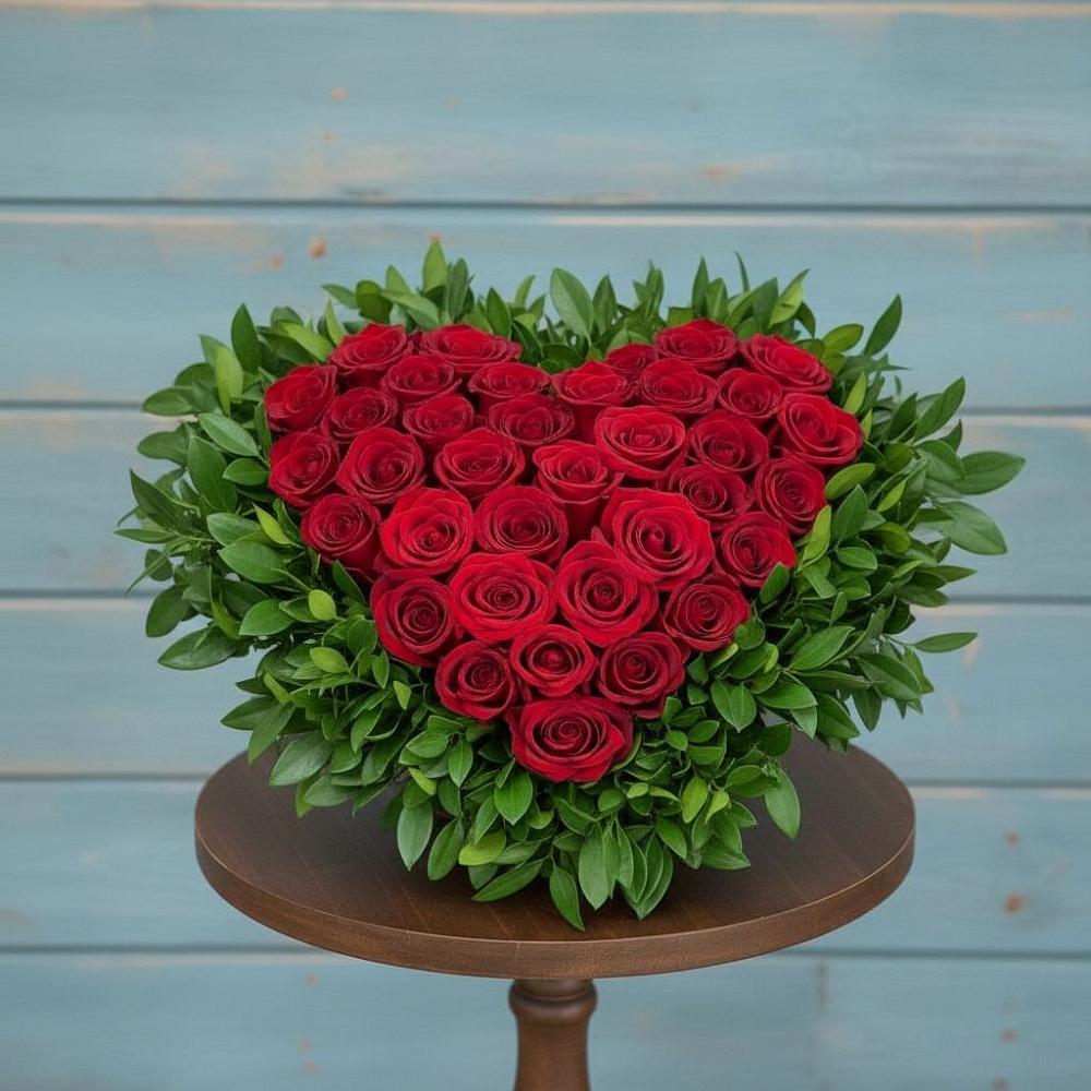 Цветочная композиция из Розы в виде сердца в Посёлок Центральной усадьбы совхоза Озёры