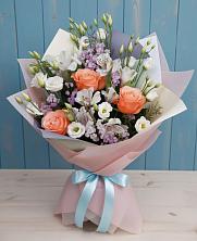 Букет цветов из:  Лизиантусы, Розы, Альстромерии и Гипсофила в Посёлок Центральной усадьбы совхоза Озёры