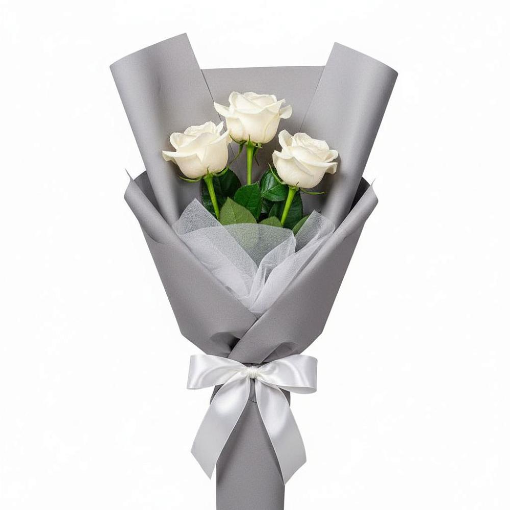 Букет 3 белые розы в Посёлок Центральной усадьбы совхоза Озёры