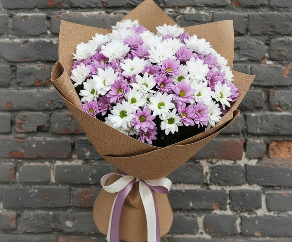 Букет цветов из: Хризантемы в Посёлок Центральной усадьбы совхоза Озёры