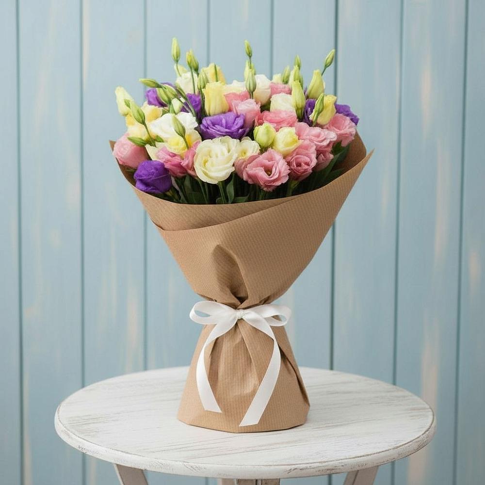 Букет цветов из: Лизиантусы в Посёлок Центральной усадьбы совхоза Озёры