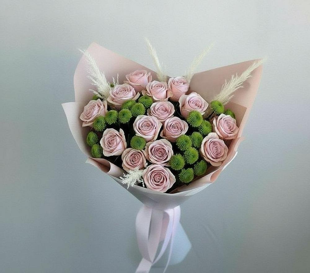 Букет цветов из: Розы и Хризантемы в Посёлок Центральной усадьбы совхоза Озёры