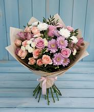 Букет цветов из:  Хризантемы, Розы и Альстромерии в Посёлок Центральной усадьбы совхоза Озёры