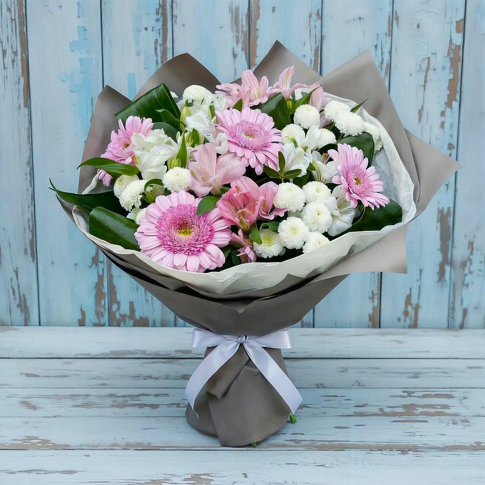Букет цветов из: Герберы, Альстромерии и Хризантемы в Посёлок Центральной усадьбы совхоза Озёры