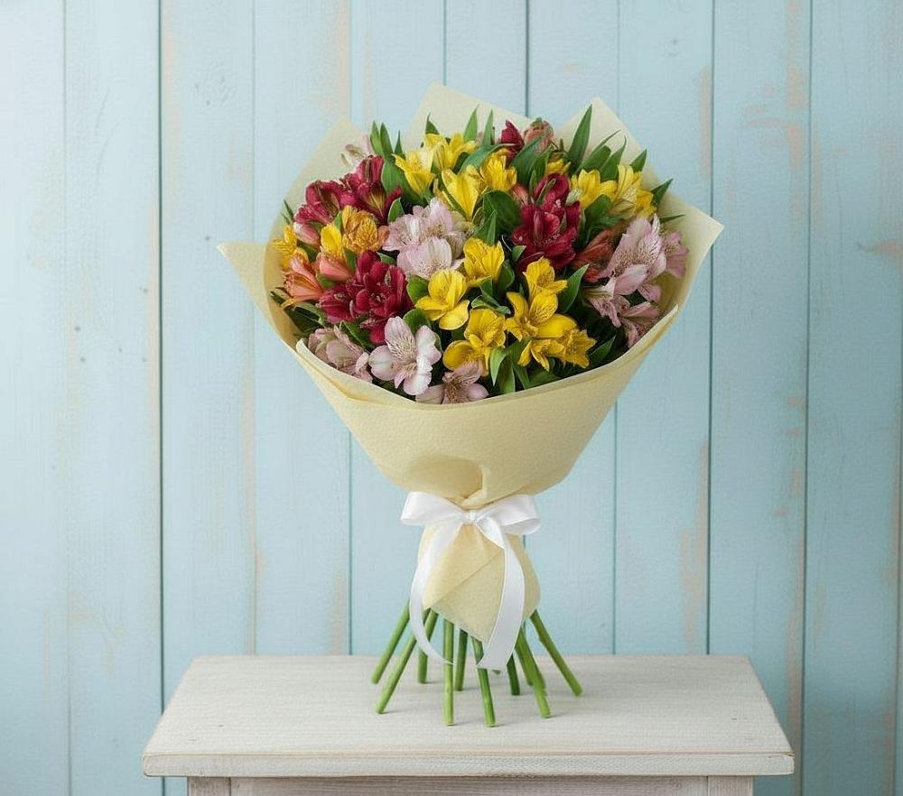 Букет цветов из: Альстромерии в Посёлок Центральной усадьбы совхоза Озёры