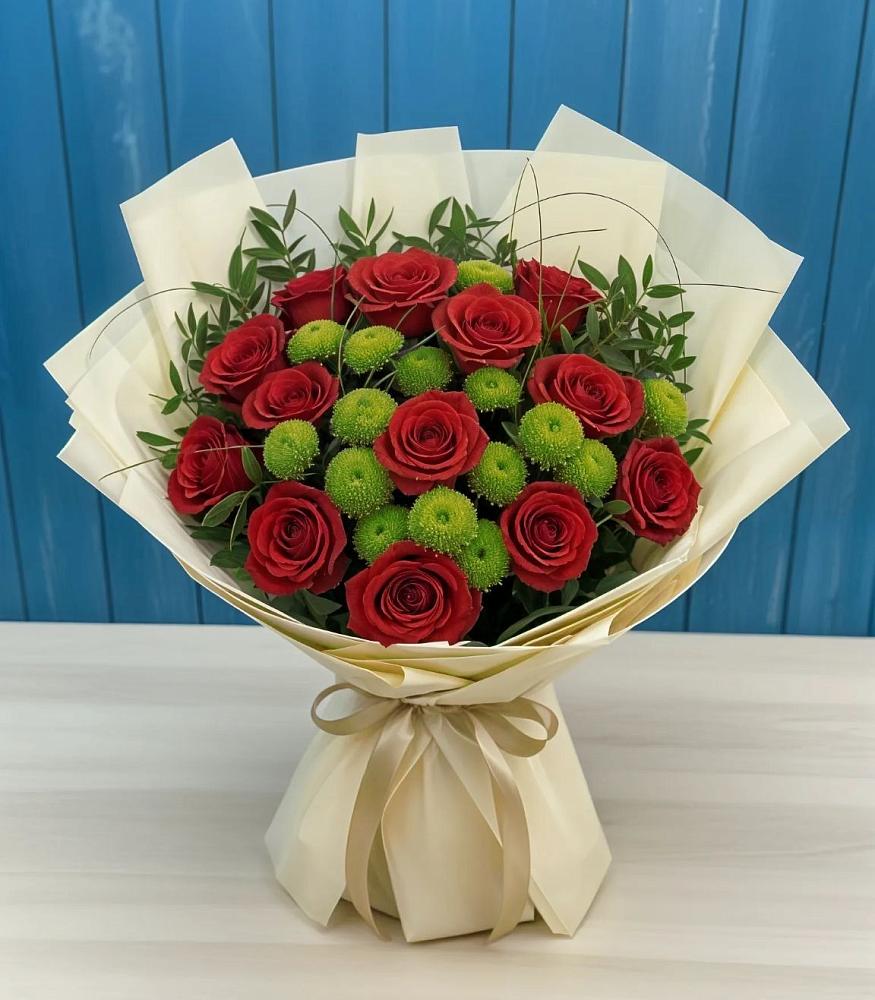 Букет цветов из: Розы и Хризантемы в Посёлок Центральной усадьбы совхоза Озёры