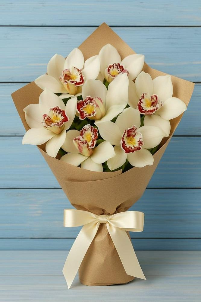 Букет цветов из: Орхидеи и Розы в Посёлок Центральной усадьбы совхоза Озёры