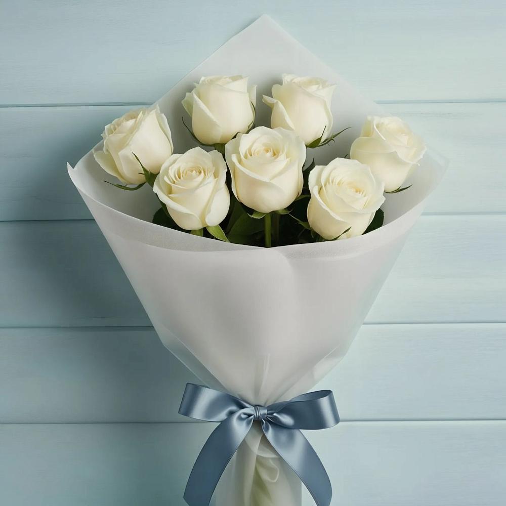 Букет 7 Белых роз Эдлесс Лав в Посёлок Центральной усадьбы совхоза Озёры